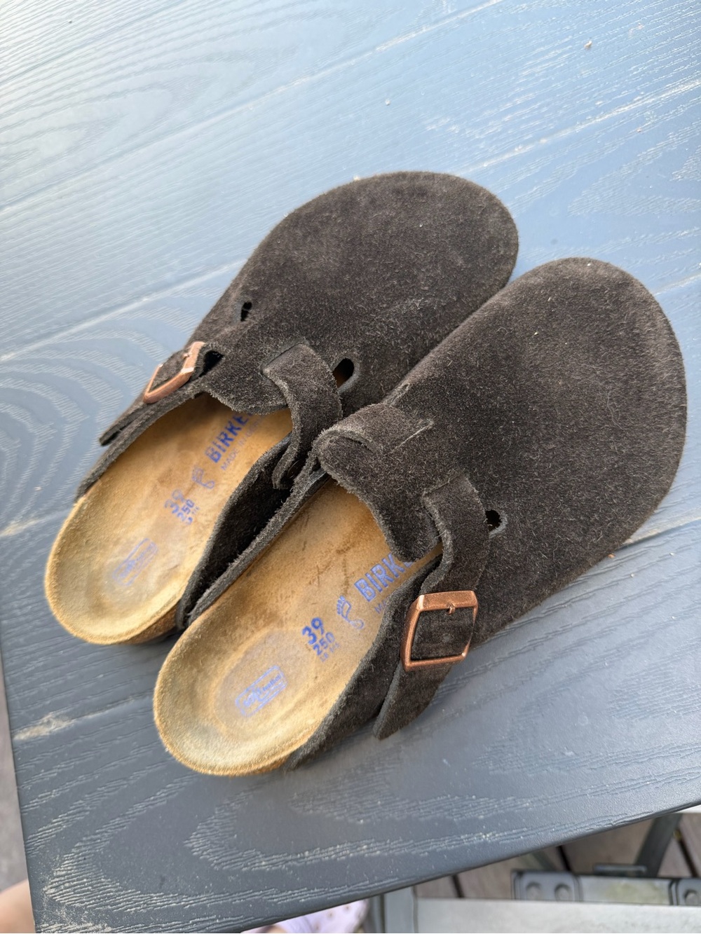 Birkenstock Brown Suede Buckle Clogs
